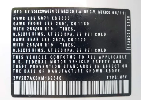 3VV2B7AX5KM162540